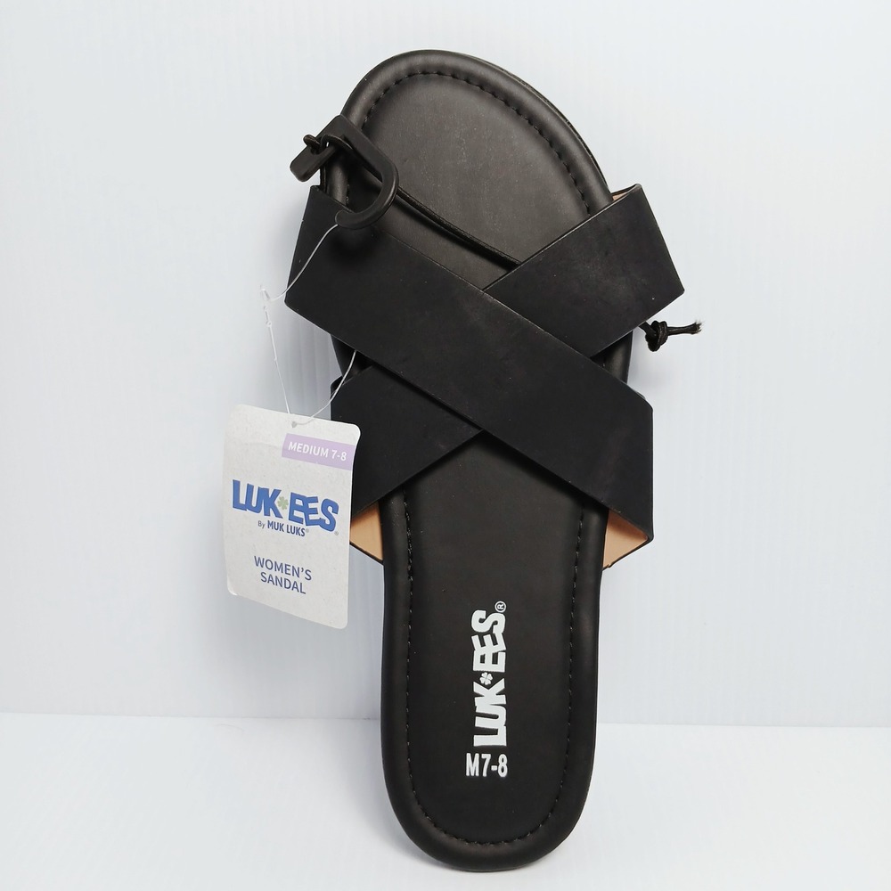 LUK-EES by Muk Luks Women Black Crisscross Slide Sandals Medium 7-8